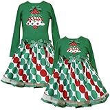 Rare Editions GIRLS 2T-6X GREEN RED DOT PRINT 'Holiday Tree' APPLIQUE TRIPLE BOW TRIM Special Occasion Christmas Holiday Party Dress