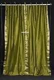 Tie Top Olive Green Silk Sari Drapes, Panels, India Curtains