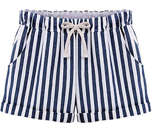 QZUnique Women's Plus-Size Casual Elastic Waist Striped Shorts