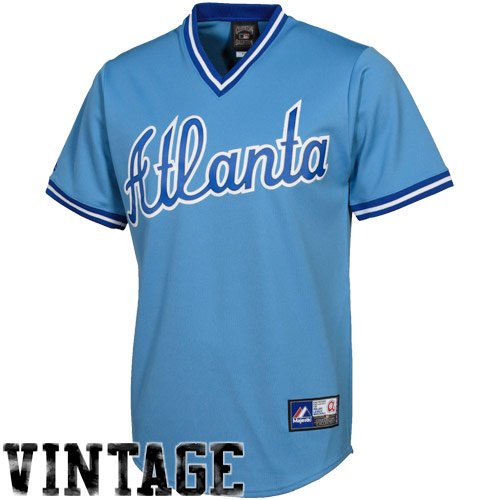 Majestic Atlanta Braves Cooperstown Throwback Jersey - Light Blue (Large)