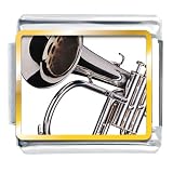 Silver Tone Trumpet Photo Italian Charm Bracelet