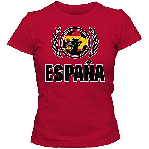 Spanien EM 2016 #2 T-Shirt | Fußball | Damen | Trikot | La Furia Roja | Nationalmannschaft, Farbe:Rot (Red L191);Größe:S