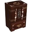 Handmade Stained Wood & Mother Of Pearl Chinese Jewelry Box With Lotus Flower Design