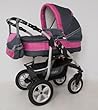 Clamaro 'CORAL 2018' Kinderwagen 3 in 1 Kombi System (24 Farben wählbar) mit Babywanne, Sport Buggy und Auto Babyschale Aufsatz (ISOFIX), Alu-Stahl Gestell mit Luftreifen und einstellbarer Fahwerk Federung, vorne mit 360° Schwenkrädern und hinten mit E