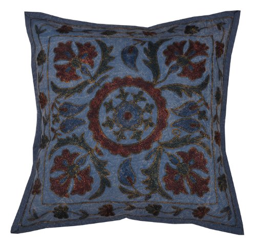 Imagen 2 de Algodón indio del bordado pesado trabajo Cojín tamaño del conjunto de 16 x 16 pulgadas Juego de 5 piezas