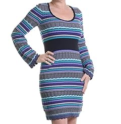 Striped Print Zig Zag Long Sleeves Cotton/Nylon  Dress