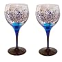 ArtisanStreet's Elegant Wine Goblets. Set of 2. Intricate Scroll Design in Shades of Blue. Signed