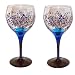 ArtisanStreet's Elegant Wine Goblets. Set of 2. Intricate Scroll Design in Shades of Blue. Signed