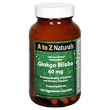 A to Z Naturals Ginkgo Biloba, 60 mg, Vegetarian Capsules, 120 capsules