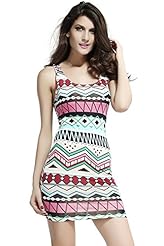 Sexy Polyester Summer Round Neck Geometric Print Tank Mini Dress 