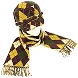 Argyle Plaid Cadet Hat Softer than Cashmere Scarf? Set Deep Purple with Multiple Colors
