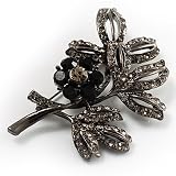 Black Crystal Floral Brooch