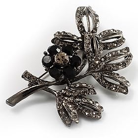 Black Crystal Floral Brooch