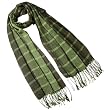 100% Viscose Men's Box Plaid Fringed Long Scarf - Green