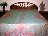 Home Decorative- Tea Green Woolen Jamavar Pashmina King Size Reversible Bed ....