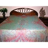 Tea Green Woolen Jamavar Pashmina King Size Reversible Bedspread 90x108