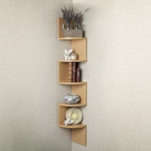 Large Beech Veneer Zig Zag Corner Wall Shelf