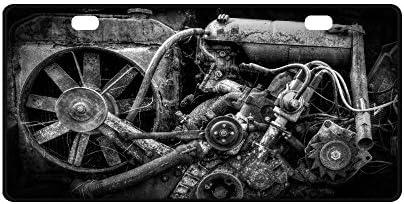 Gear Mechanical Steel art Strong And Durable Aluminum Car Metal License Plate Frame for Women/Men Two Holes Tag 11.8" X 6.1"