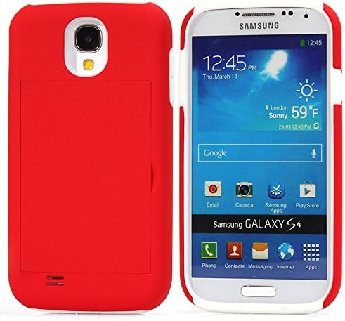 Galaxy S4 Case, S4 Case,Faypro® Dual Layer Cover Card Holder Hybrid PC Silicone Shockproof Protective Case with Kickstand for Samsung Galaxy S4 (Red&amp;White)