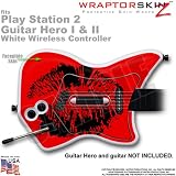 PS2 Guitar Hero I & II White Wireless Controller Skin Big Kiss Black On Red by WraptorSkinz TM (GUITAR NOT INCLUDED)