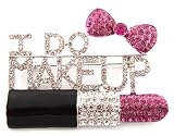 Ladies Iced Out Black with Fuchsia "I Do Makeup" Style Brooch & Pin Pendant