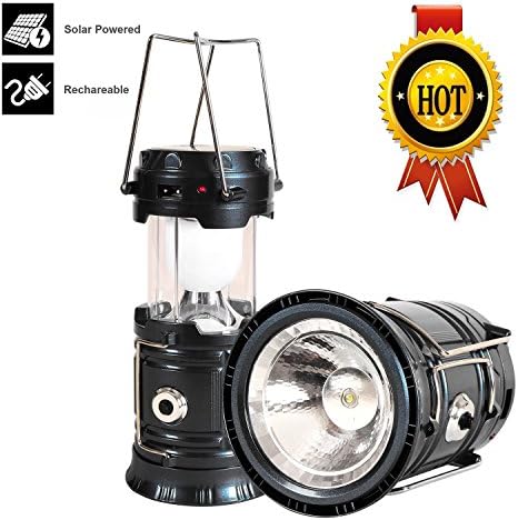 3-in-1 rechargeable solar LED Camping Lantern & portable outdoor survival ultra bright Lamp for fishing,emergency,hurricanes,hiking,hunting,storm (Black)