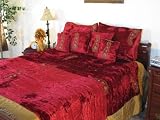 DESIGNER VELVET INDIAN RED BEDDING BEDSPREAD COVERLET