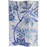 Classic Elegant Beautiful Formal Room Divider - 6ft. Wedgewood Blue Floral Double Print Wall Paper Folding Floor Screen