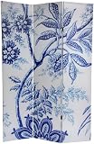 Classic Elegant Beautiful Formal Room Divider - 6ft. Wedgewood Blue Floral Double Print Wall Paper Folding Floor Screen