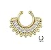 Gold IP Large Paved Gem Fan Non-Piercing Septum Hanger Clip On Clicker Ring 503GC