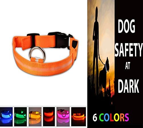 TOP RATED PREMIUM Glowing/Flashing LED DOG Collar -for your DOG'S SAFETY at NIGHT and in DARK-LIGHT WEIGHT-3 MODES-Battery Included-COMFORTABLE FOR DOGS Adjustable 17.5"-22" Everyday Gears