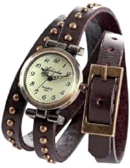 KANO BAK(TM) Brown Color Vintage Punk Coffee Leather Girl Lady Women Man Boy Unisex Slim Wrap Long Bracelet Quartz Gift Watch