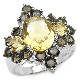 Buy 4.75 Carat Genuine Citrine and Smoky Quartz Sterling Silver Ring by JewelzDirect