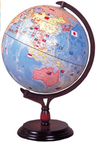国旗付 地球儀 30cm （木製台座） 