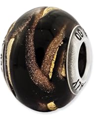 Sterling Silver Reflections Italian Brown & Gold Colored Glass Bead