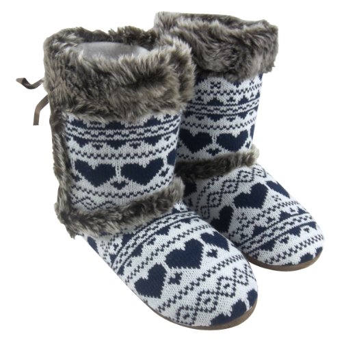 Ladies Eskimo Knitted Ankle Boot Bootee Slippers 