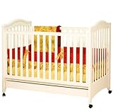 Baby Crib with Casters and Drawer in White Finish