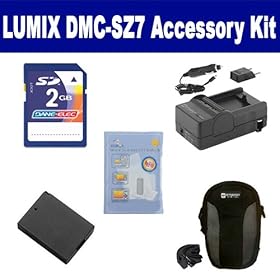 Panasonic LUMIX DMC-SZ7 Digital Camera Accessory Kit includes: ZELCKSG Care & Cleaning, KSD2GB Memory Card, ACD341 Battery, PT71 Charger, SDC-21 Case