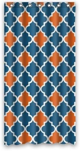 Best Seller Moroccan Orange And Navy Cornflower Blue Moroccan tile Quatrefoil Custom Shower Curtain 36 x 72 by Quatrefoil Shower Curtain