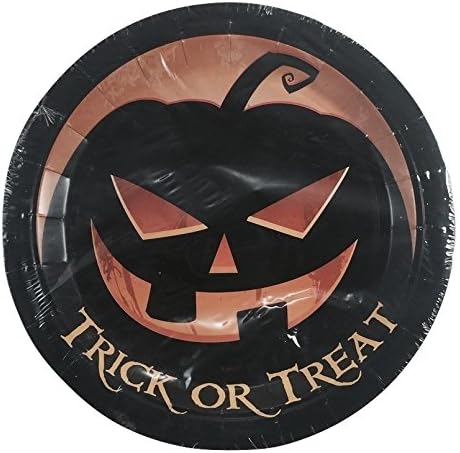 4 Piece Trick or Treat Party Bundle - Pumpkin Plates, Pumpkin Garland, Spooky Tablecloth, Haunted House Napkins