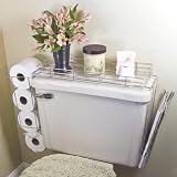 CHROME PLATED STEEL 3 IN 1 TOILET CADDY (TANK SHELF, MAGAZINE RACK AND TOILET PAPER HOLDER!)