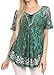 Sakkas Ash Speckled Tiedye Embroidered Cap Sleeve Blouse Top with Embroidery Hems