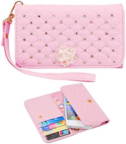 Pink iPhone 4 4G 4S 5 5G 5S 5C case,Elonbo(TM)4.5" Universal Pattern Bling Rhinestone Wristlet Rose Snaps PU Leather Wallet Flip Pouch Case Cover Skin For Apple iPhone 4 4G 4S 5 5G 5S 5C iPod Touch 5 BlackBerry Z10 HTC One Mini SONY XPeria Z1 Compact NOKIA Lumia 928