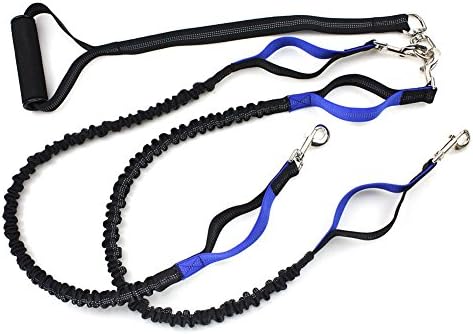 Coupler Double Retractable Dog Leash with Padded Foam Barrel Handle and Bungee Reflective Leash for 2 Dogs /2 Dog Adjustable walking Belts with Padded Foam Barrel Handle - Easy for Walking ,Training for 2 Dogs