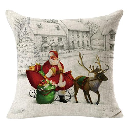 Gillberry Christmas Linen Square Throw Flax Pillow Case Decorative Cushion Pillow Cover (Beige B)