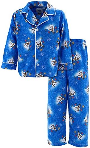 Blue Snowman Classic Christmas Coat-Style Pajamas for Little Boys 5