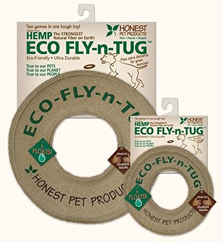 Eco‑Fly‑N‑Tug Dog Toy – 10" Toss & Tug Toy for Gentle Play – Handmade in USA with Natural Hemp Canvas & Wool – Lightweight, Floats, Lead‑Free Ink, Great for Medium and Large Breeds