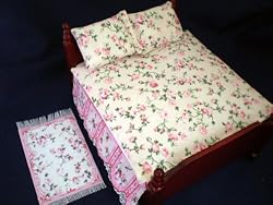 Dollhouse Miniature Artisan Bedding Set for a Double Bed