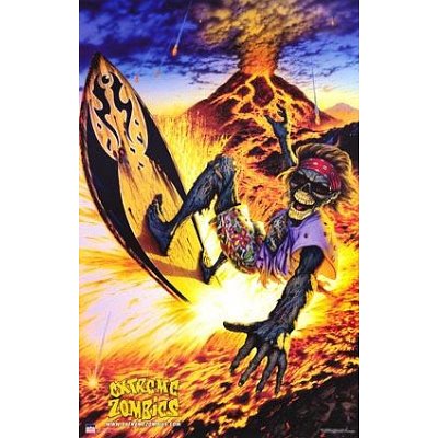 Extreme Zombies - Surfing Volcano, Art Poster Print - 24x36