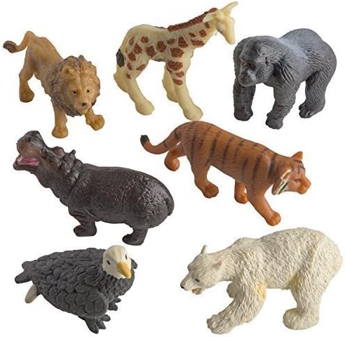 ToyZeR 1 1/2 inch Real Looking Wild Safari Jungle Animals, Good Luck Mini's, Includes a Miniature Bold Eagle, Giraffe, Gorilla, Hippopotamus, Tiger, Lion, Polar Bear (Set of 7) by ToyZe